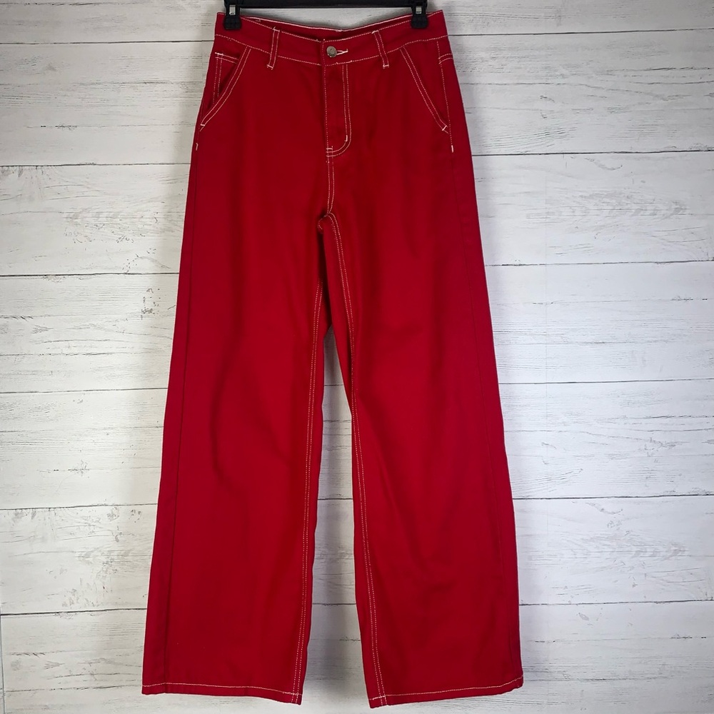 Shein red wide  leg jeans womens size XS EUC